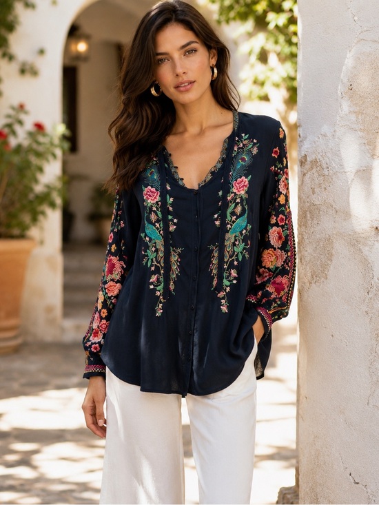 Johnny Was Tops - Johnny Was Embroidered Boho Tunic Blouse Women’s Size S